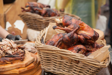 duck cooked on the grill lies in the basket