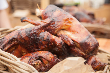 duck cooked on the grill lies in the basket