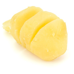 boiled peeled sliced potato isolated on white background cutout
