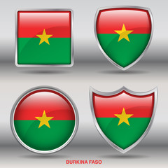 Flag of Burkina Faso in 4 shapes collection with clipping path