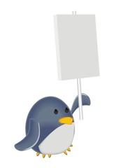 penguin with poster