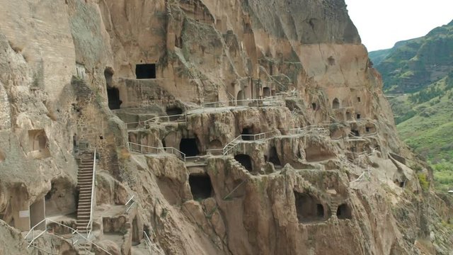 Vardzia cave monastery. Complex carved in rock. Cave town in the mountains