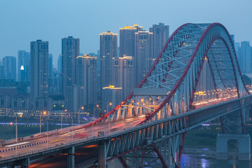 view of Chongqing Chaotianmen Changjiang River bridge at night.