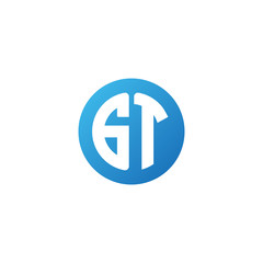 Initial letter GT, rounded letter circle logo, modern gradient blue color	
 
