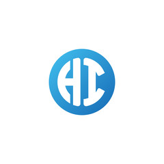 Initial letter HI, rounded letter circle logo, modern gradient blue color	
 
