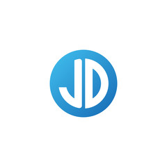 Initial letter JD, rounded letter circle logo, modern gradient blue color	
 
