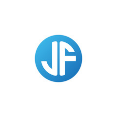 Initial letter JF, rounded letter circle logo, modern gradient blue color	
 
