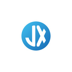 Initial letter JX, rounded letter circle logo, modern gradient blue color	
