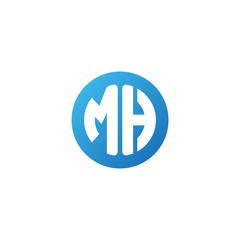 Initial letter MH, rounded letter circle logo, modern gradient blue color	
