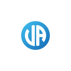 Initial letter VA, rounded letter circle logo, modern gradient blue color	
 
