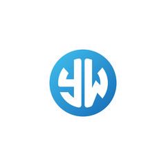 Initial letter YW, rounded letter circle logo, modern gradient blue color	
 
