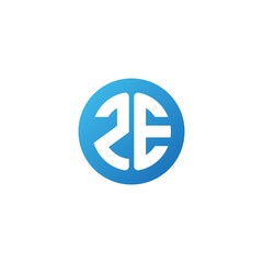 Initial letter ZE, rounded letter circle logo, modern gradient blue color	
 
