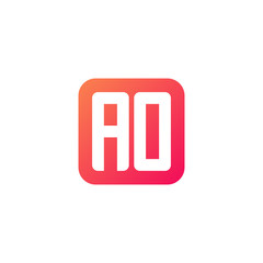 Initial letter AO, rounded letter square logo, modern gradient red color 