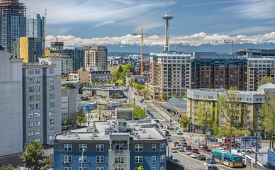 Cercles muraux construction de la ville Downtown Seattle City Streets and Olympic Mountains
