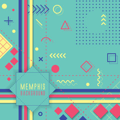 Memphis background with colorful shapes.