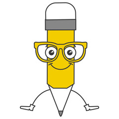 pencil write with glasses kawaii character vector illustration design