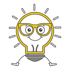bulb light with glasses kawaii character vector illustration design