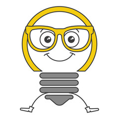 bulb light with glasses kawaii character vector illustration design