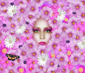 Beautiful Fashion Face Surrounded by Flowers