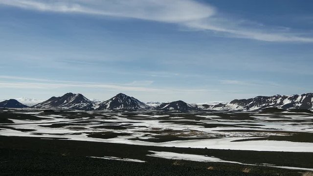 Time lapse snowy landscape with Askja volcano in Iceland