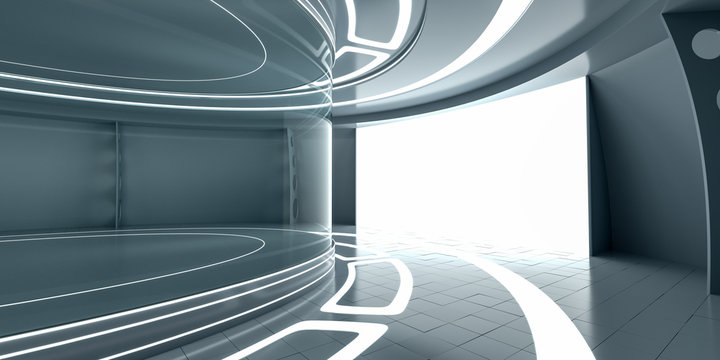 Abstract futuristic interior with glowing panel
