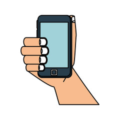 hand human with smartphone device isolated icon vector illustration design