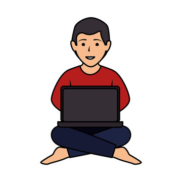 man with laptop icon vector illustration design