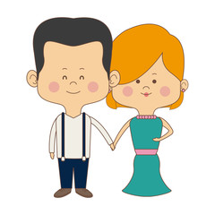 cute couple bride and groom holding hands lovely cartoon vector illustration