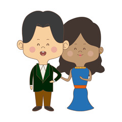 cute couple bride and groom holding hands lovely cartoon vector illustration
