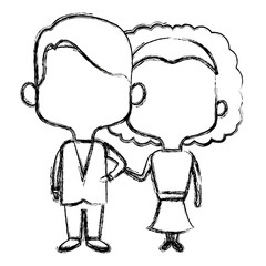 cute couple bride and groom holding hands lovely cartoon vector illustration