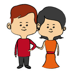 couple of young people man and woman hold hands vector illustration