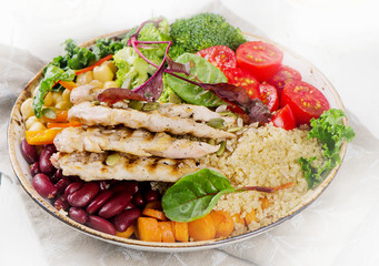 Healthy bowl with grilled chicken