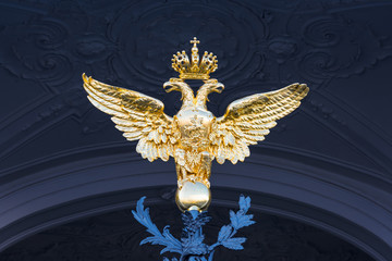 Golden double-headed eagle mounted on the gates of the Hermitage