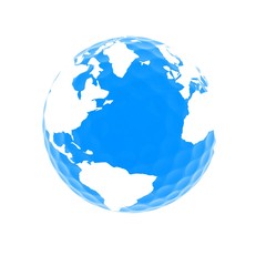 Conceptual 3d illustration. Golf ball world globe