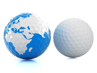 Conceptual 3d illustration. Golf ball world globe