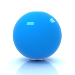 Blue 3D rendering of sphere.