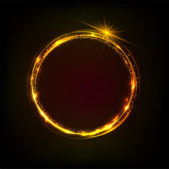 Circle  transparent shiny light effect. Rotational glow line.Glowing ring trace background. Round frame with glitter vintage lights .Vector  Magic sparkling swirl trail