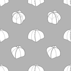 3 styles of succulents in dark gray outline & white plane on gray background. Seamless pattern vector illustration