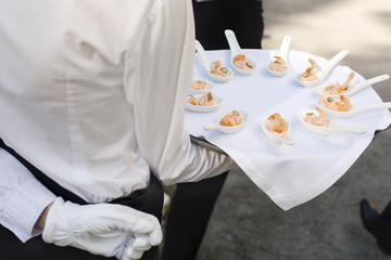 Waiter walking with appetizers