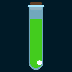 Chemical test tube with green liquid flat icon, vector sign, colorful pictogram isolated on black. Symbol, logo illustration. Flat style design