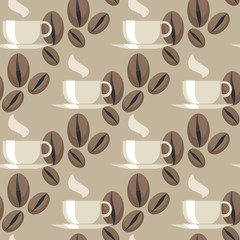 Neutral color, light gray steaming Coffee Seamless Pattern