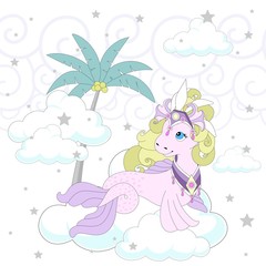 Cute pony on a beautiful background. Vector illustration.