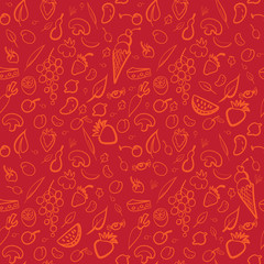 Seamless food pattern with vegetables and fruits