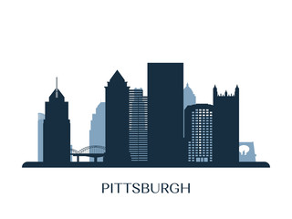 Pittsburgh skyline, monochrome silhouette. Vector illustration.