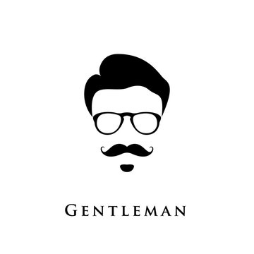 Gentleman portrait. Man with hairstyle, mustache and eyeglasses.