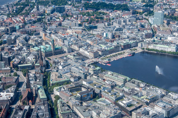 Fototapeta premium Germany, Hamburg and suburbs. Panorama frome above