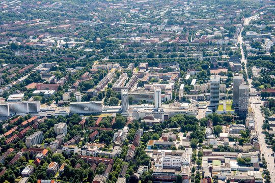 Germany, Hamburg and suburbs. Panorama frome above