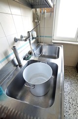 industrial sink of a restaurant for washing pots