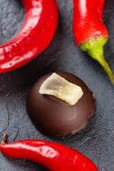 handmade bonbons with red chili pepper