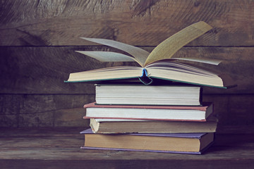 Old books on the table.